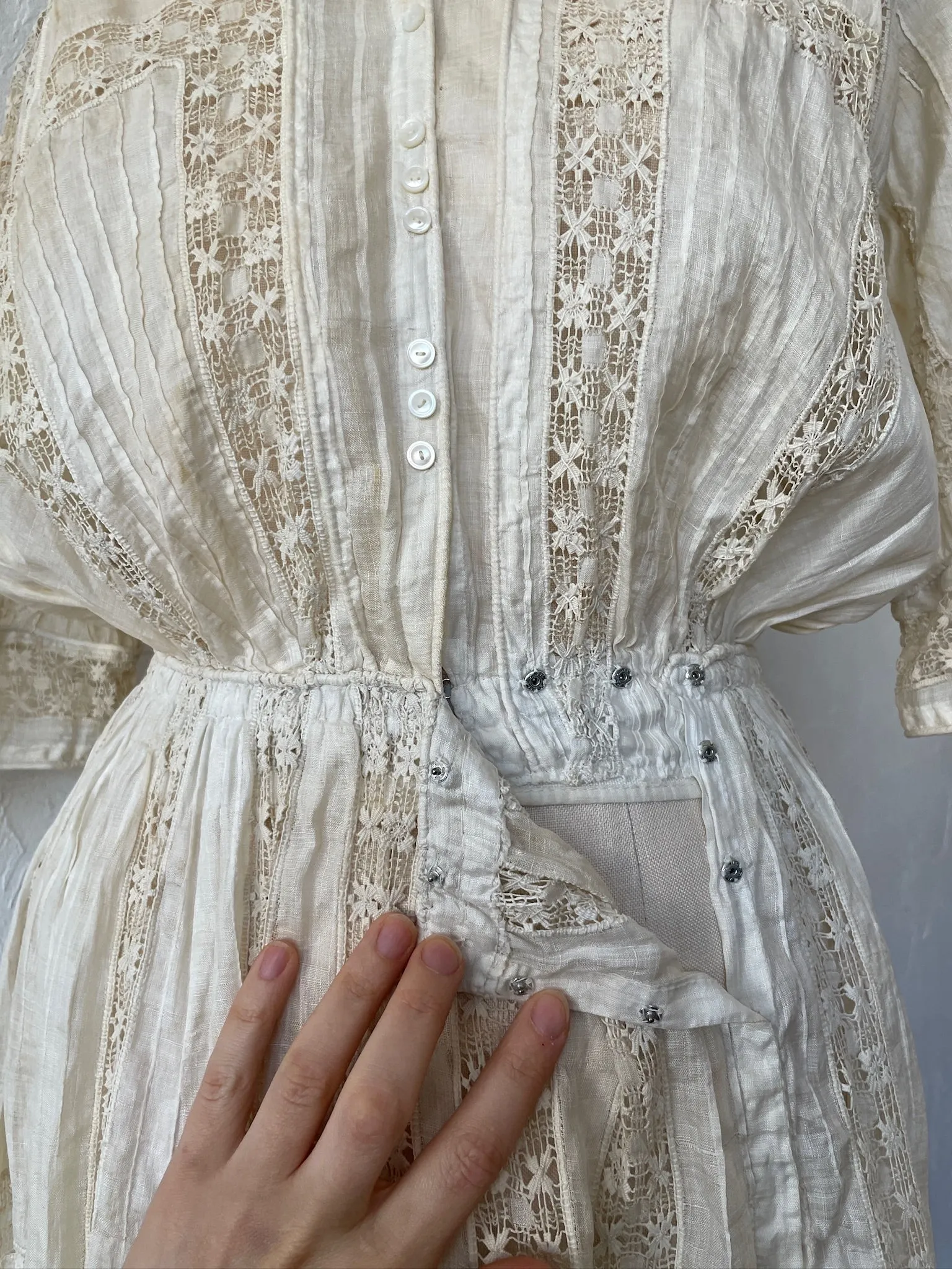 Vintage Antique Couture Linen   Lace Occasional Maxi Dress S/M