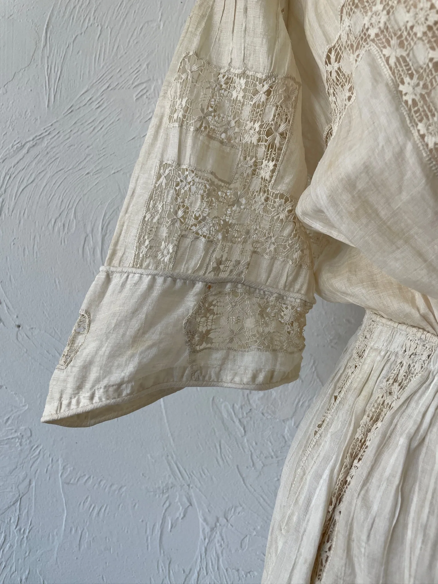 Vintage Antique Couture Linen   Lace Occasional Maxi Dress S/M