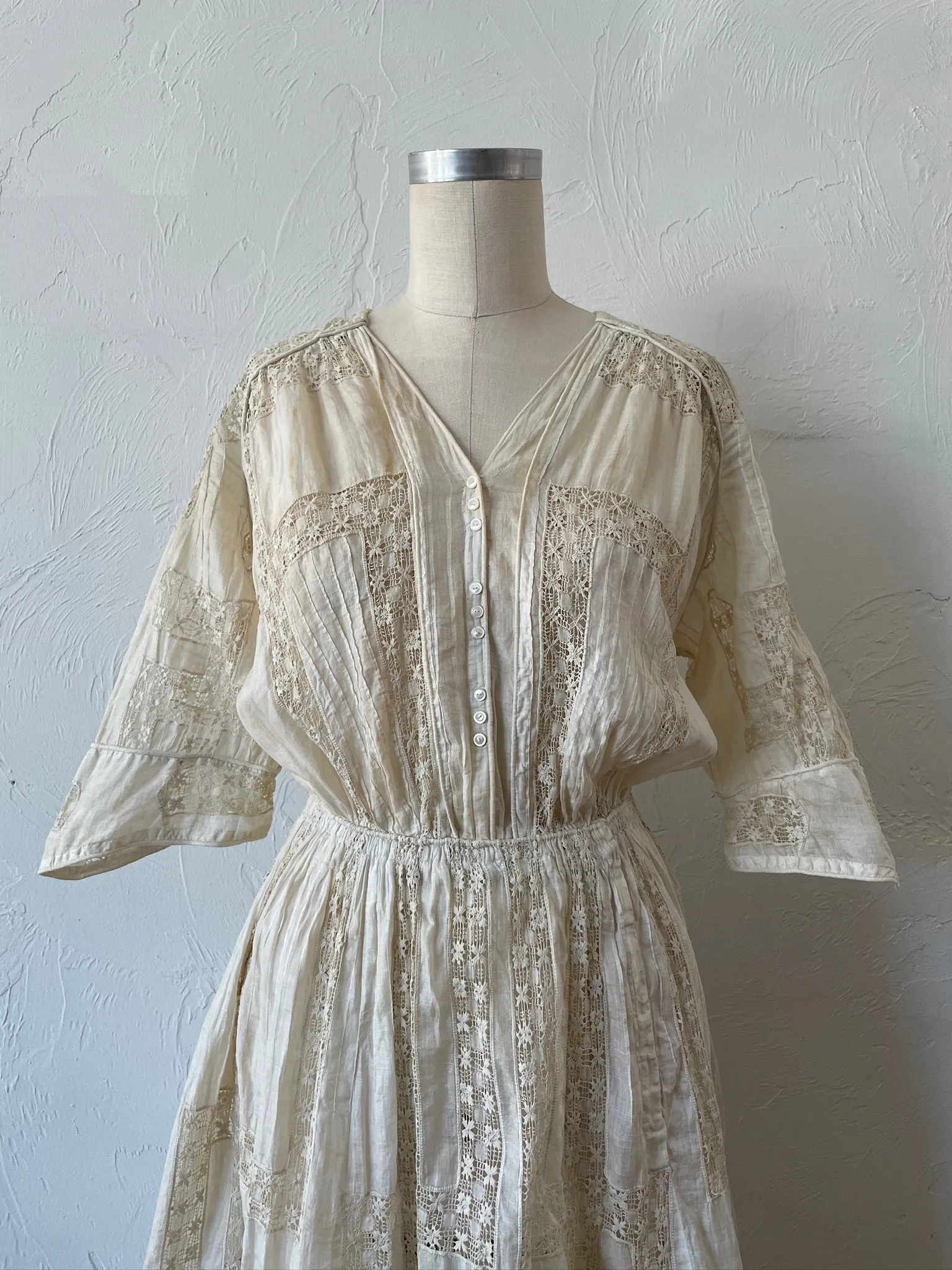 Vintage Antique Couture Linen   Lace Occasional Maxi Dress S/M