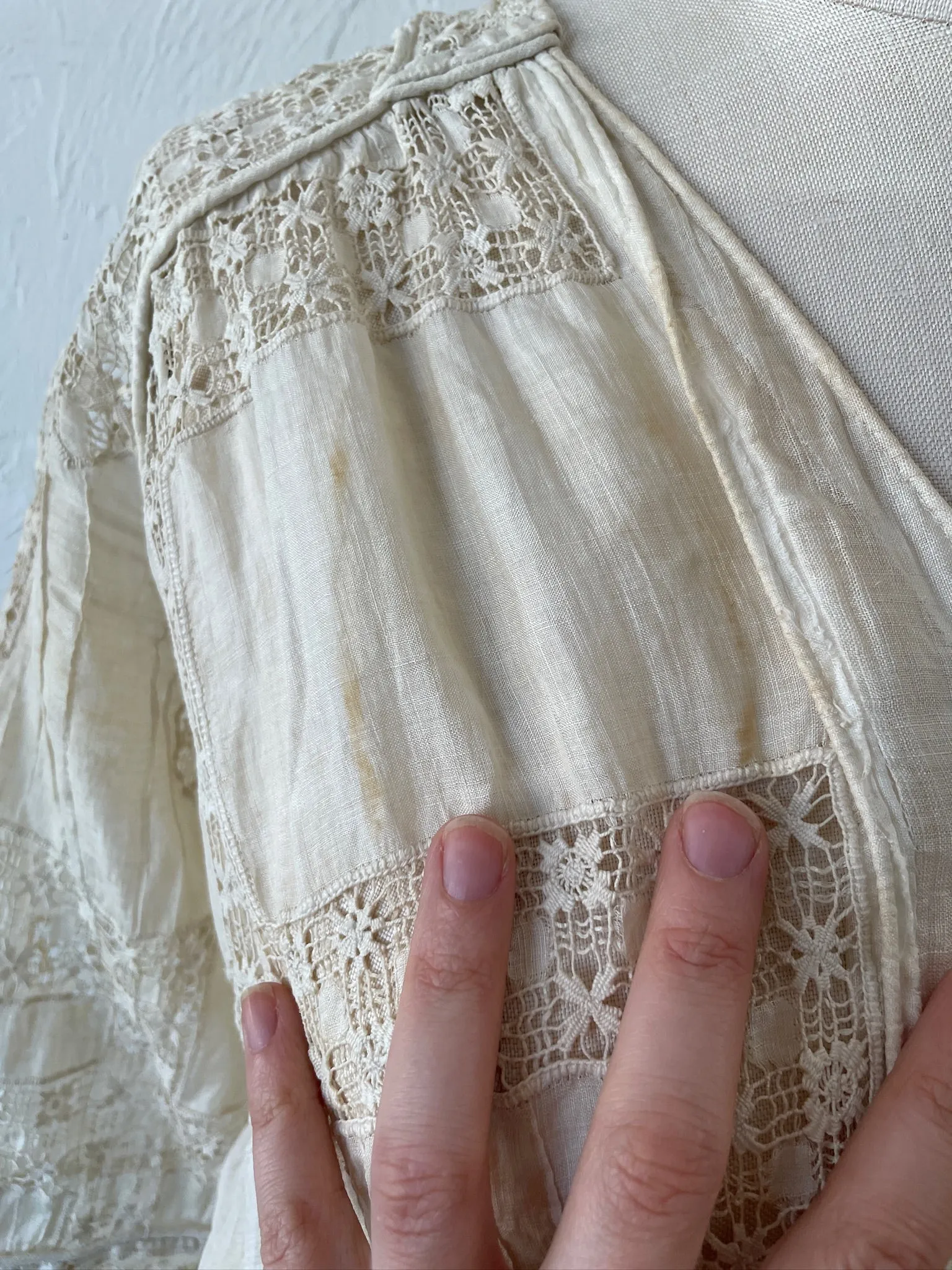 Vintage Antique Couture Linen   Lace Occasional Maxi Dress S/M