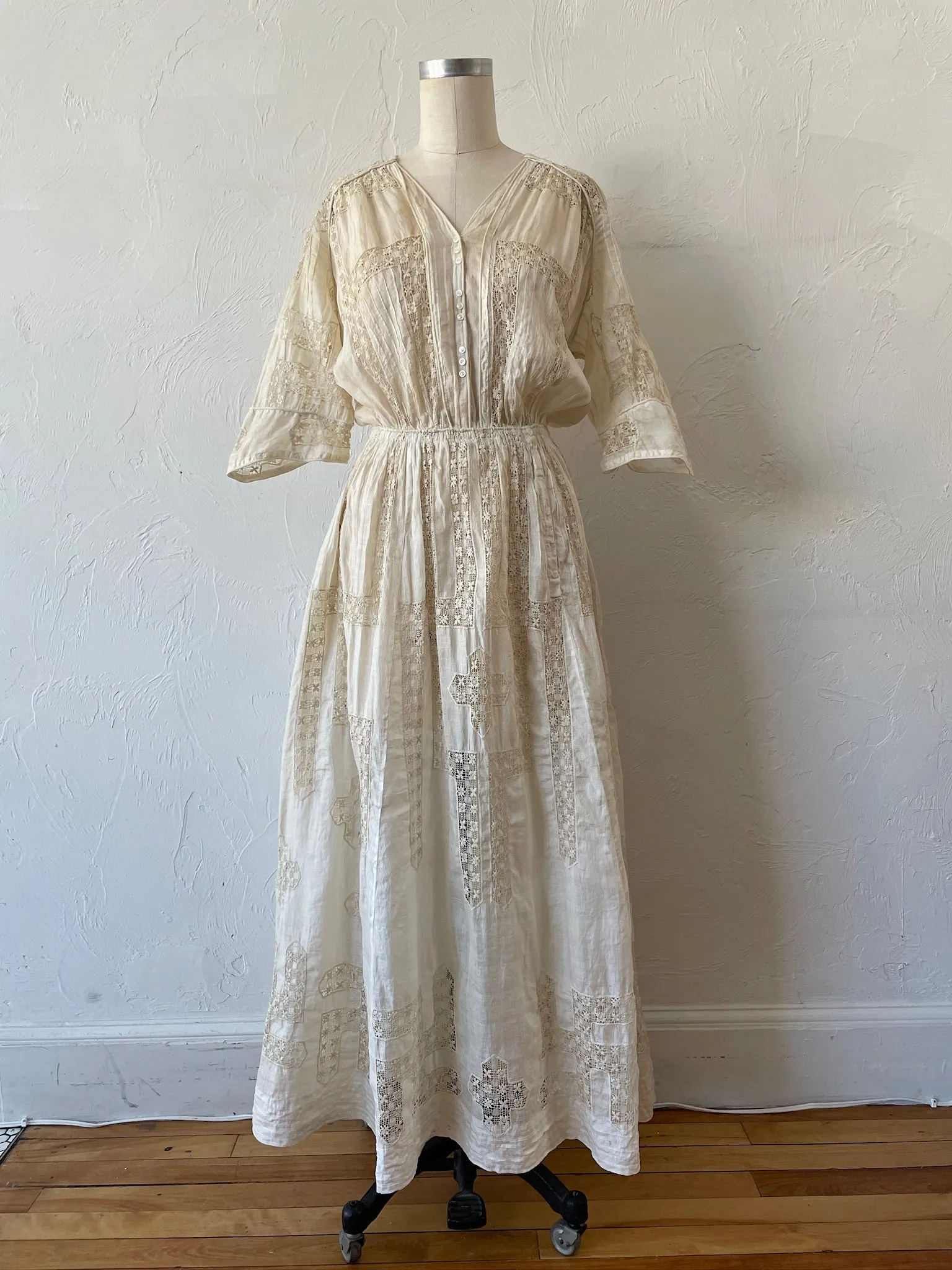 Vintage Antique Couture Linen   Lace Occasional Maxi Dress S/M