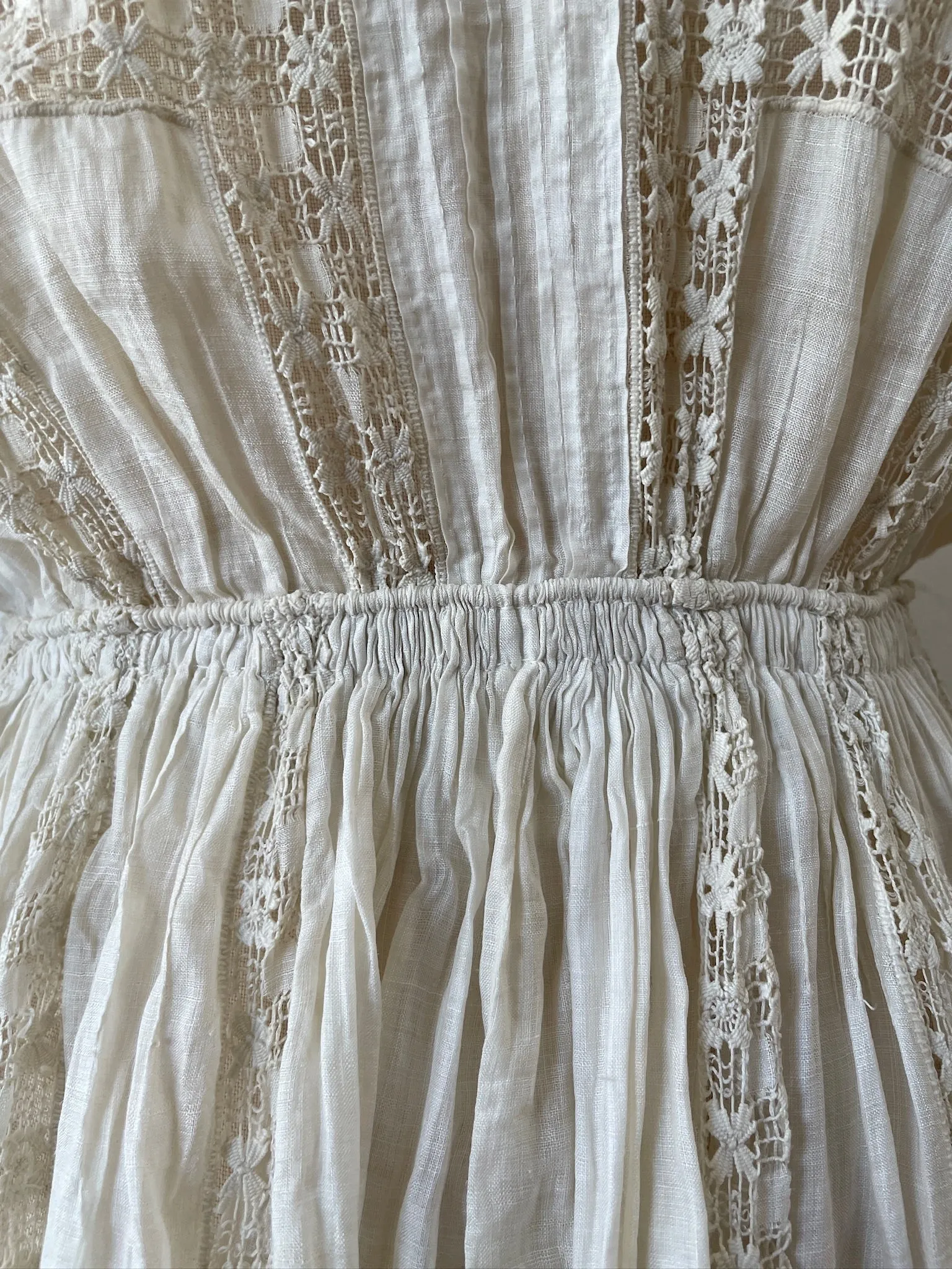 Vintage Antique Couture Linen   Lace Occasional Maxi Dress S/M