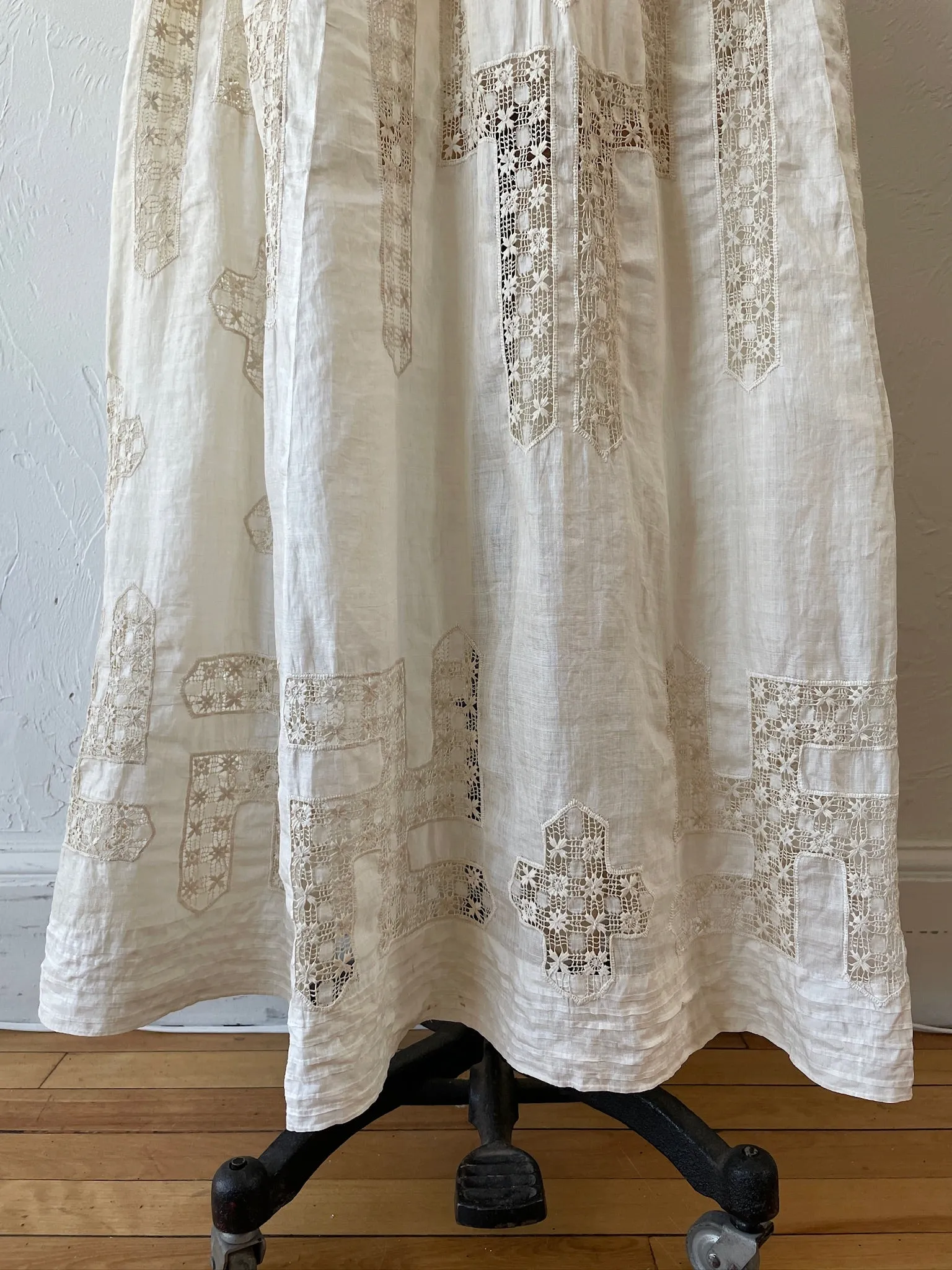 Vintage Antique Couture Linen   Lace Occasional Maxi Dress S/M