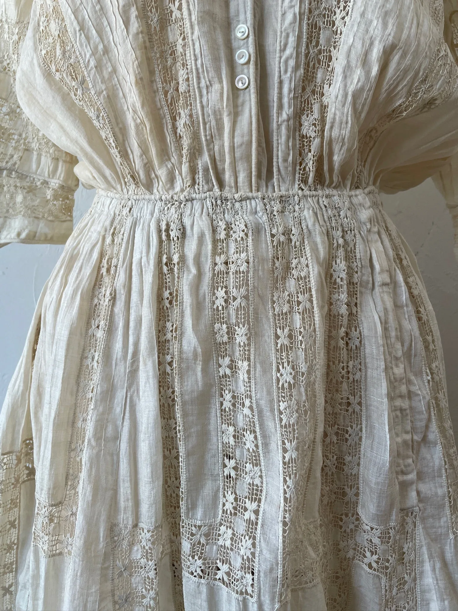 Vintage Antique Couture Linen   Lace Occasional Maxi Dress S/M