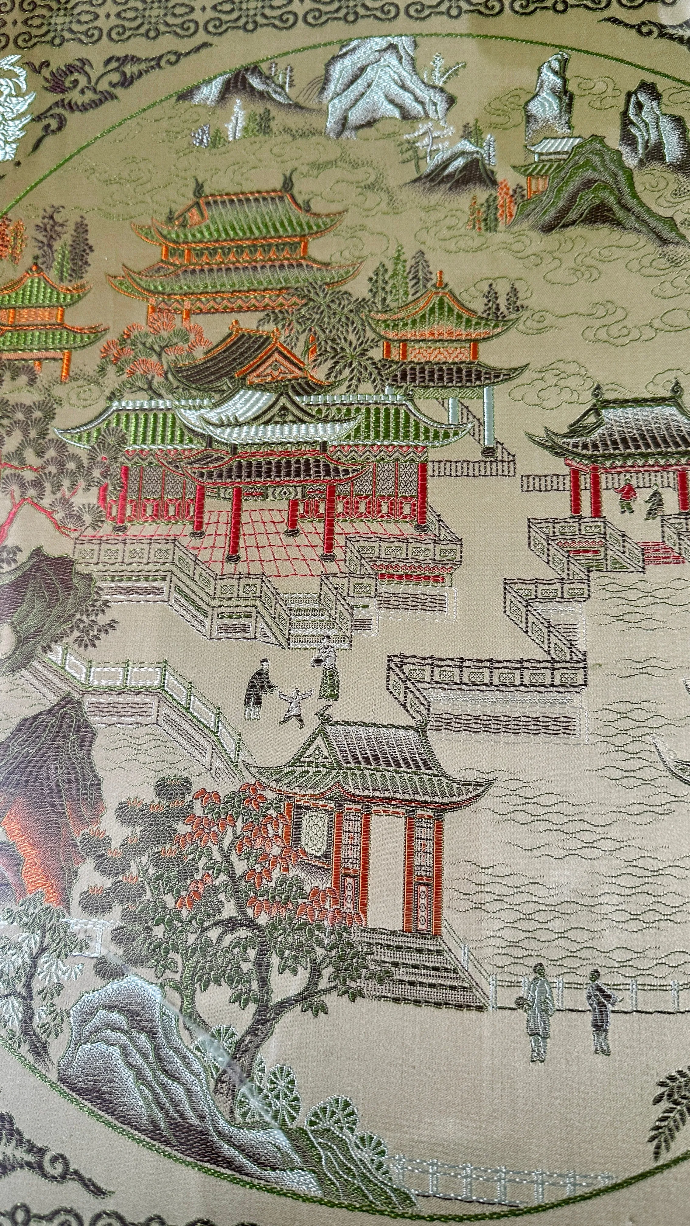 Vintage Asian Silk Art Bamboo Frame - Blue and Green Each Sold Separately