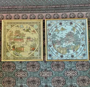 Vintage Asian Silk Art Bamboo Frame - Blue and Green Each Sold Separately