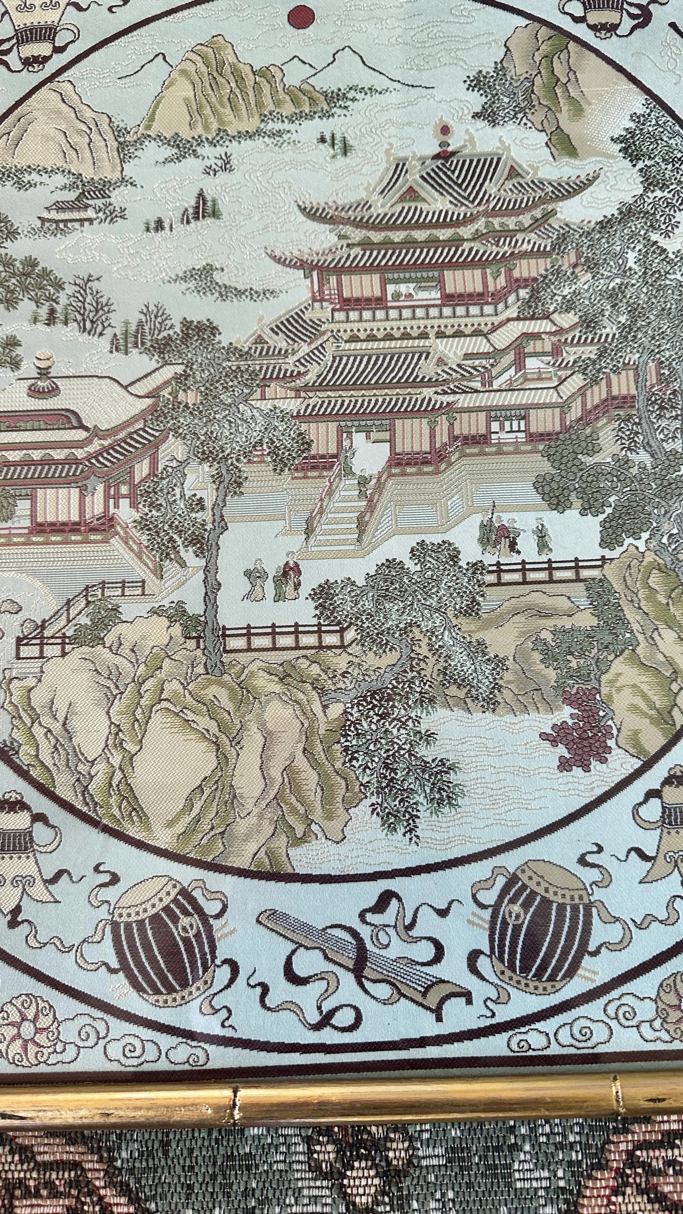 Vintage Asian Silk Art Bamboo Frame - Blue and Green Each Sold Separately