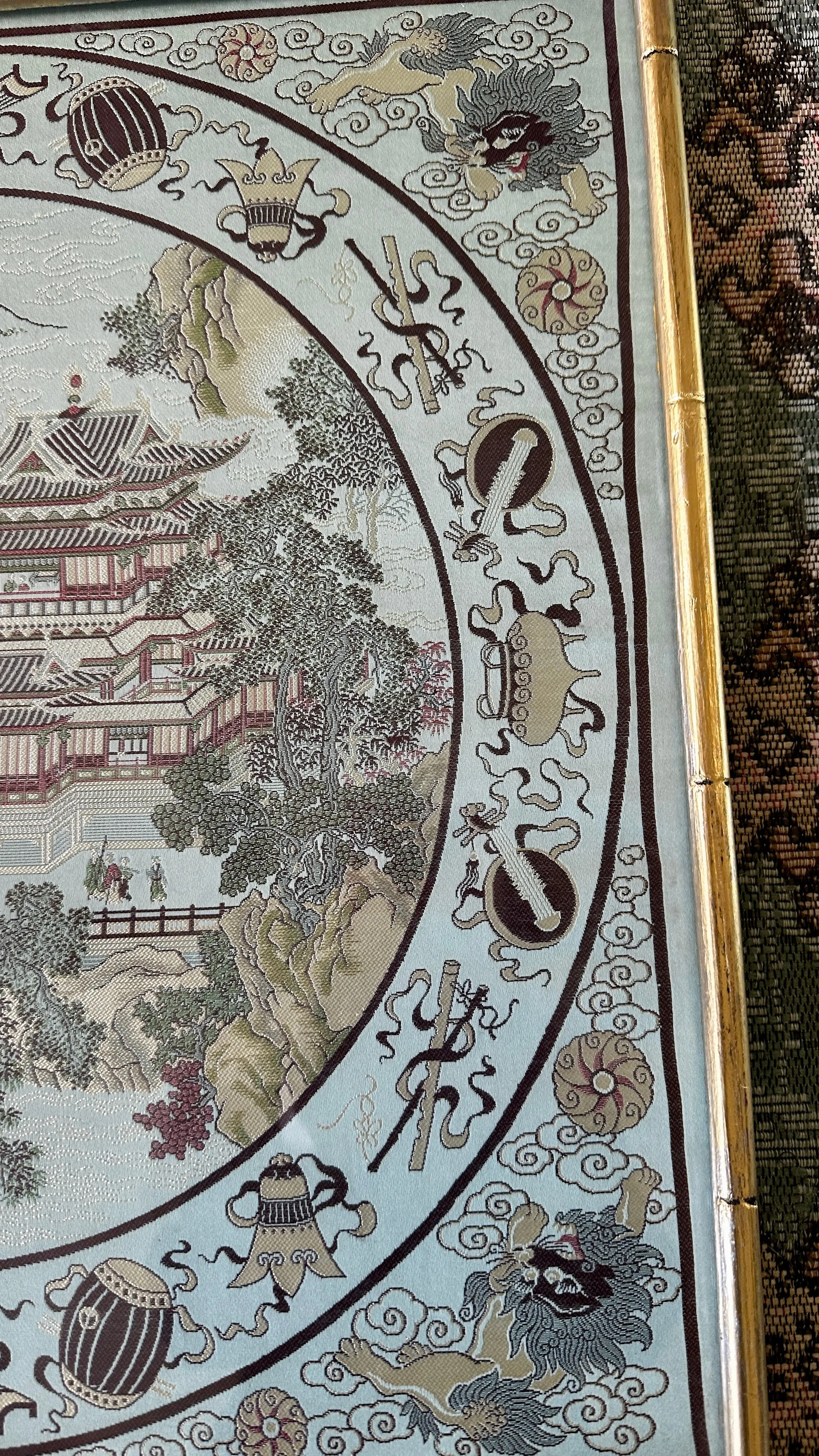 Vintage Asian Silk Art Bamboo Frame - Blue and Green Each Sold Separately