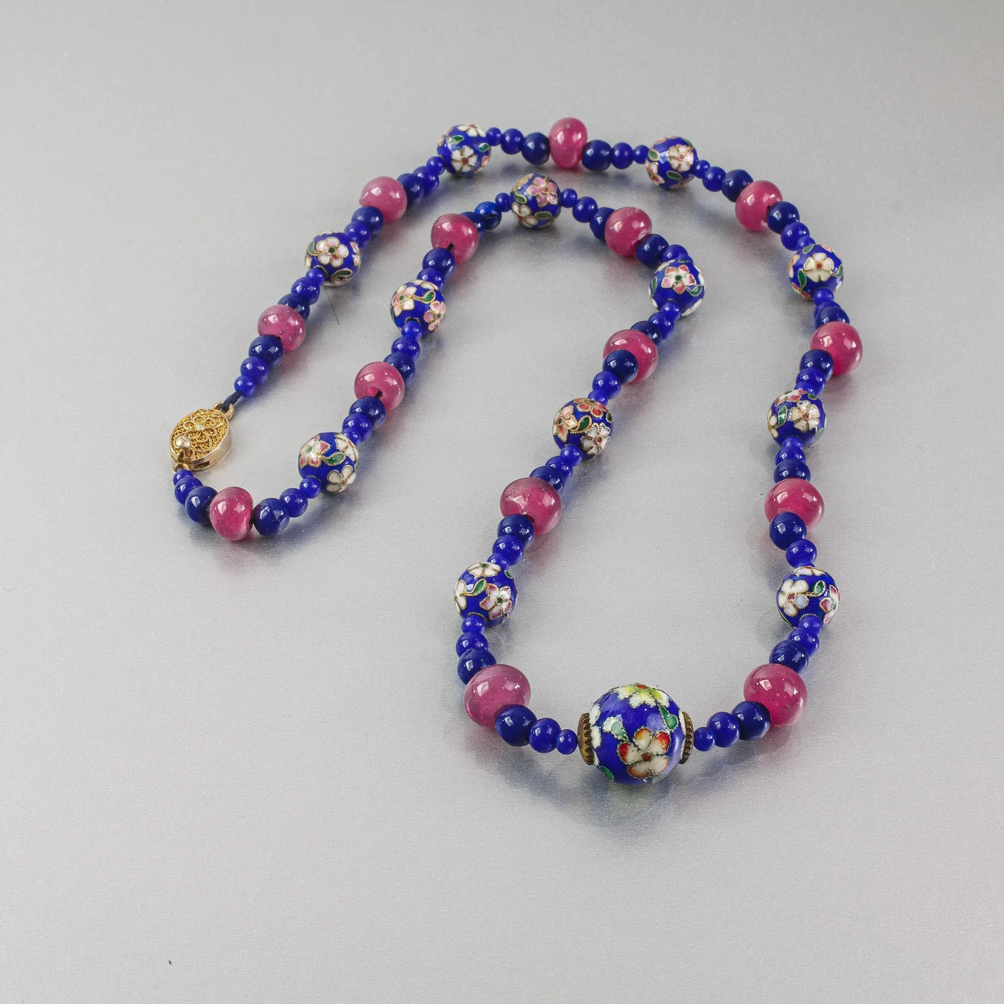 Vintage cloisonne and antique beads necklace.  24 inches.  nlbd2249