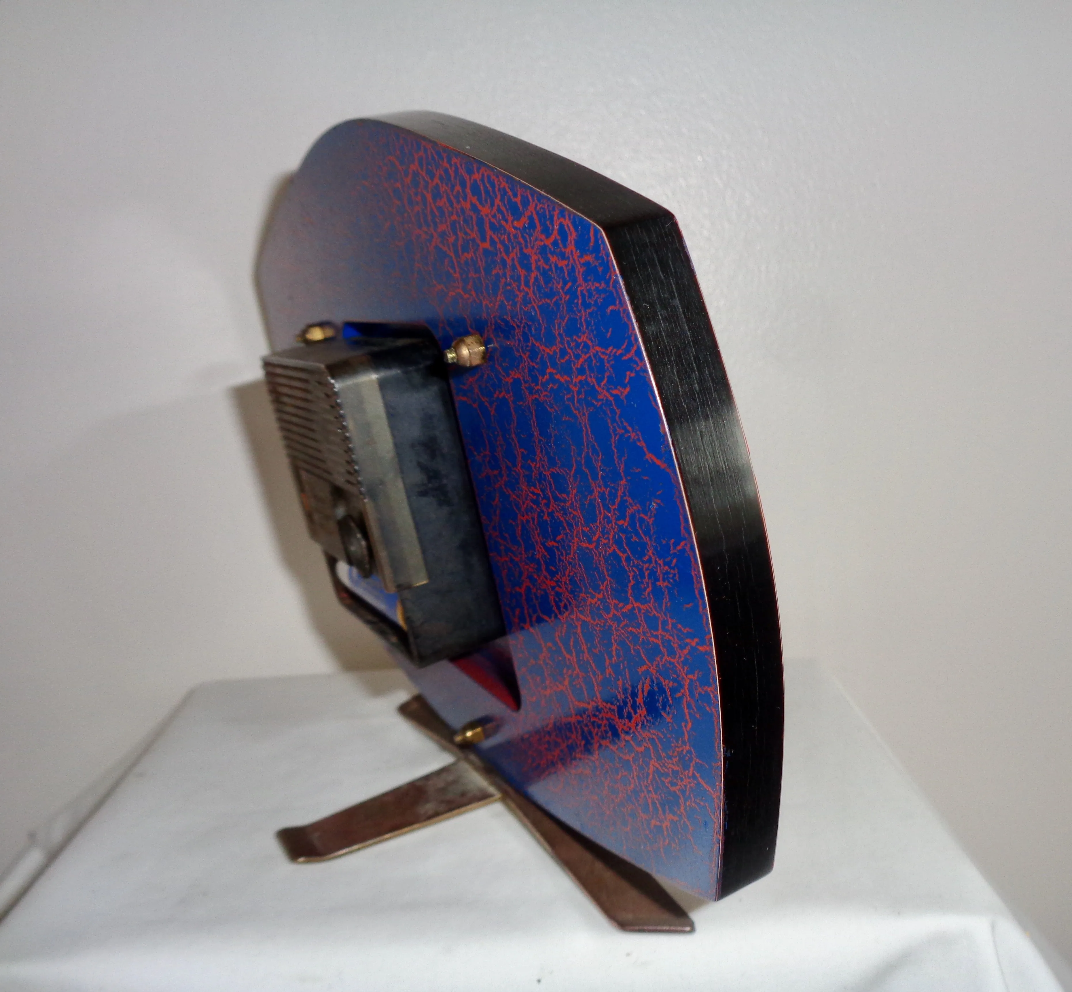 Vintage METAMEC Quartz Shelf/Mantle Clock With Blue/Red Crackle Glaze Finish