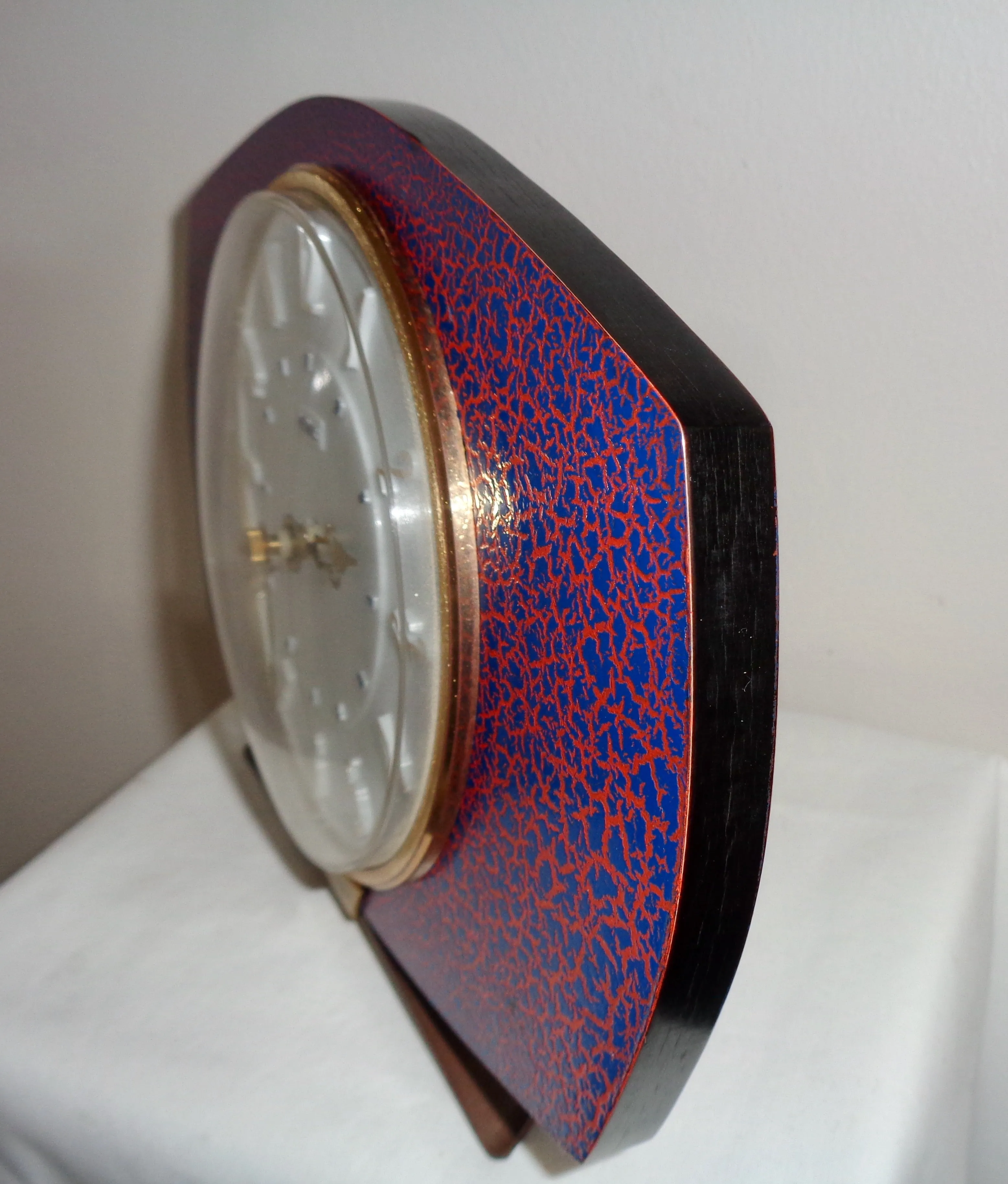 Vintage METAMEC Quartz Shelf/Mantle Clock With Blue/Red Crackle Glaze Finish