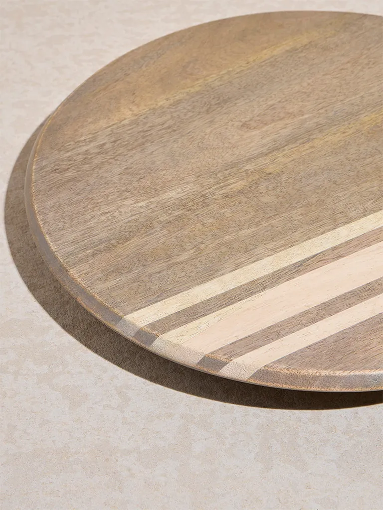 Westside Home Brown Striped Design Wooden Lazy Susan