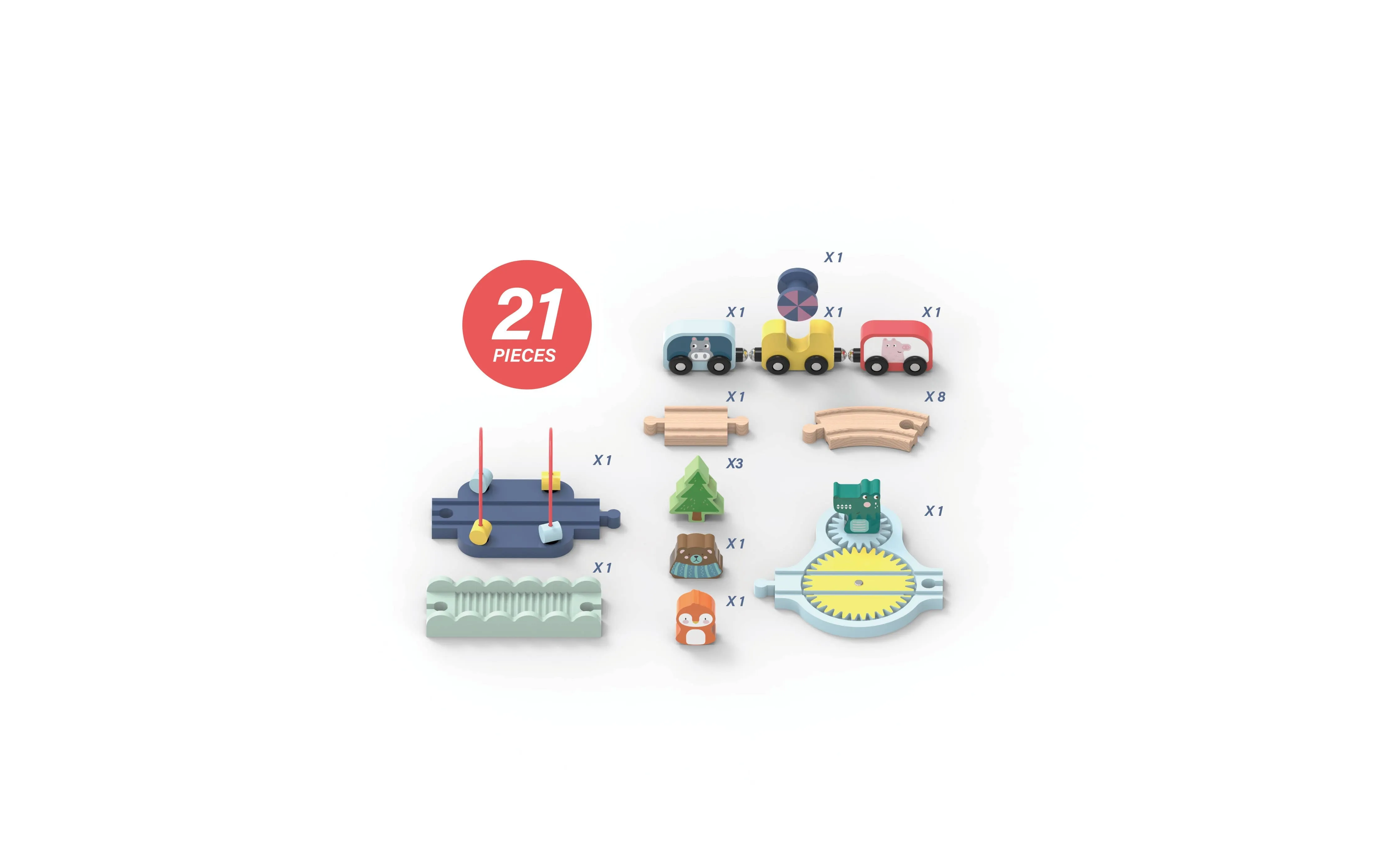 Wooden Railway Jungle 22-Piece Animal Set, Train Cars