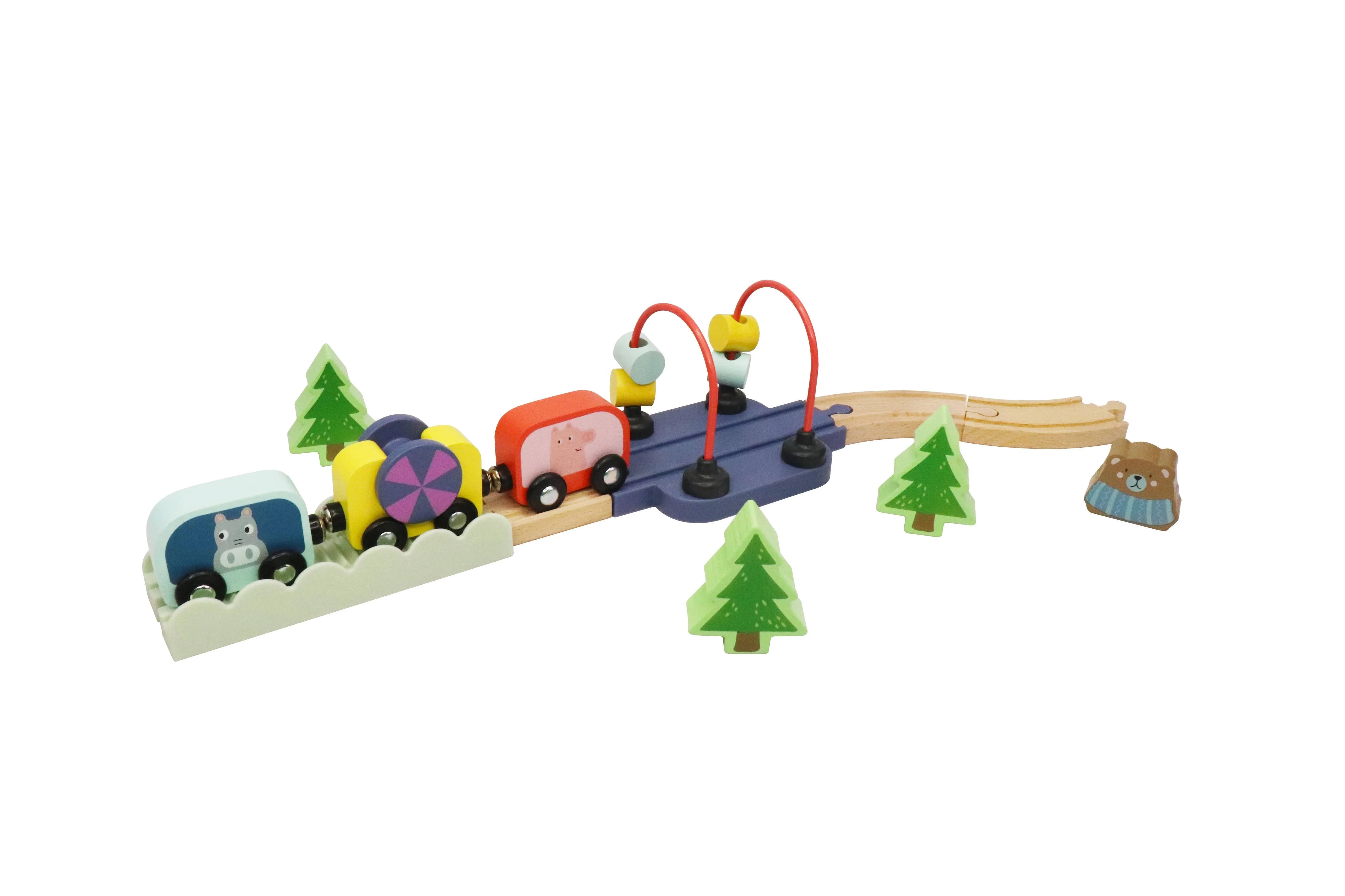 Wooden Railway Jungle 22-Piece Animal Set, Train Cars