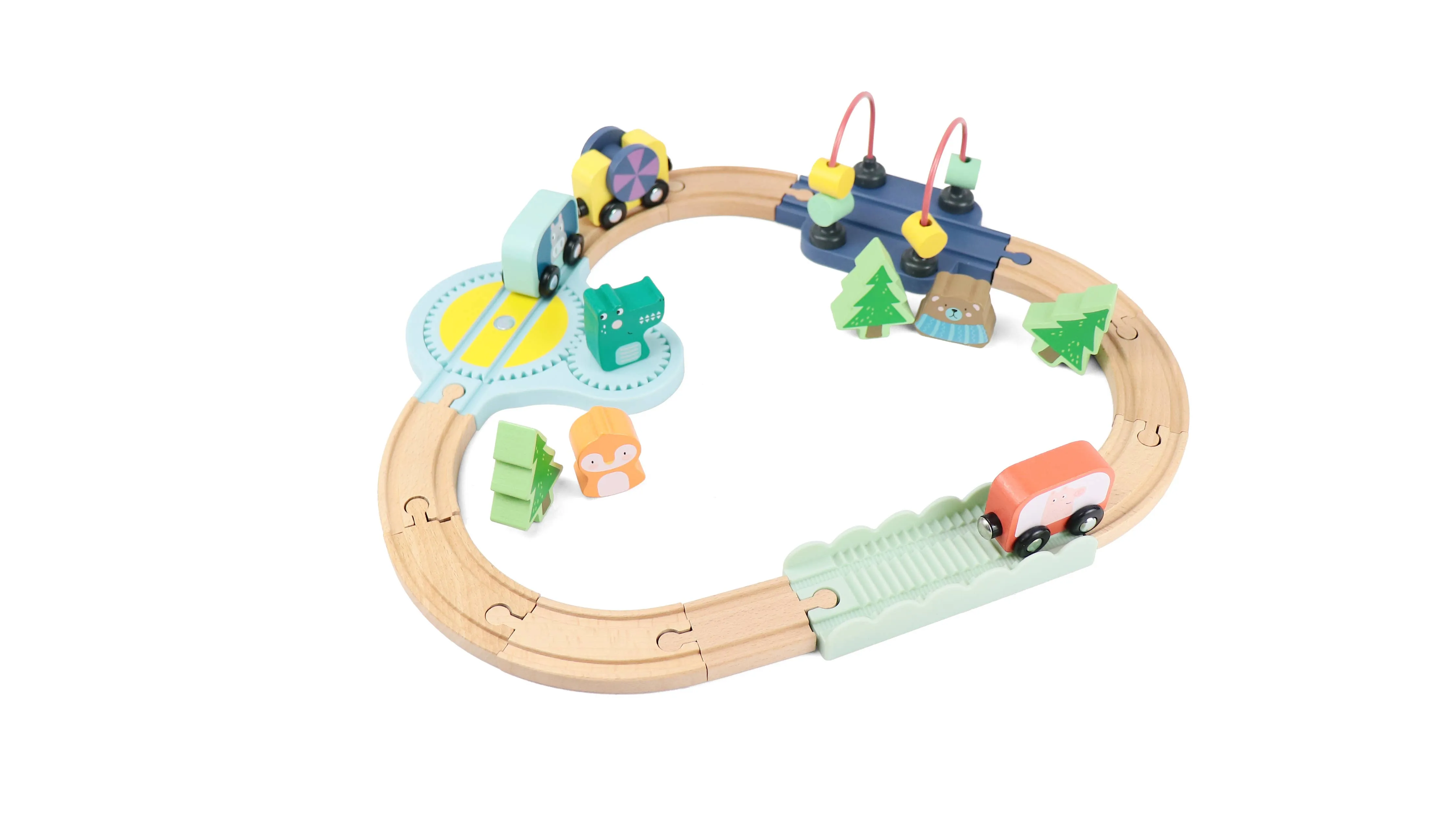 Wooden Railway Jungle 22-Piece Animal Set, Train Cars