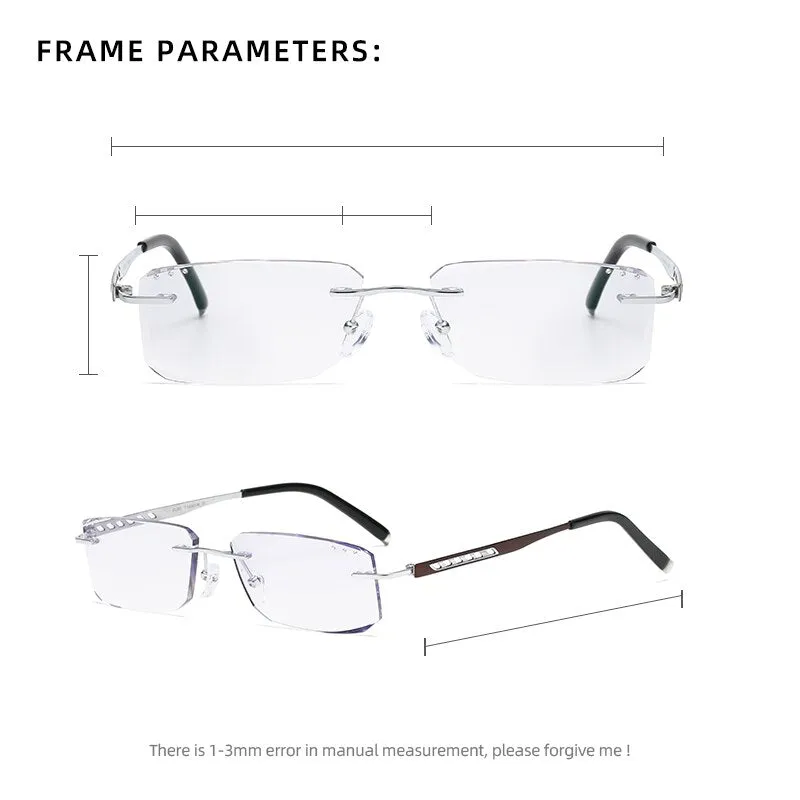Zirosat 814W Unisex Eyeglasses Pure Titanium Rimless Diamond Cutting