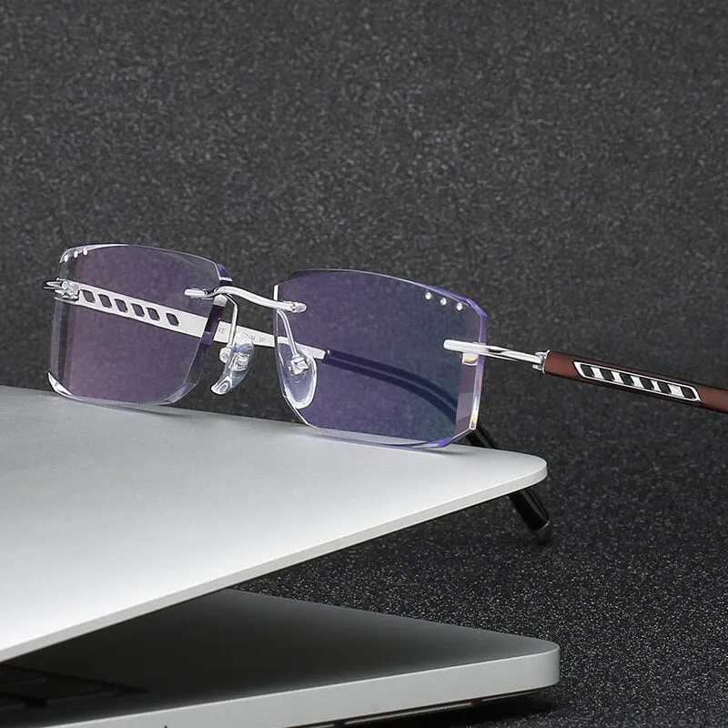 Zirosat 814W Unisex Eyeglasses Pure Titanium Rimless Diamond Cutting