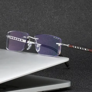 Zirosat 814W Unisex Eyeglasses Pure Titanium Rimless Diamond Cutting